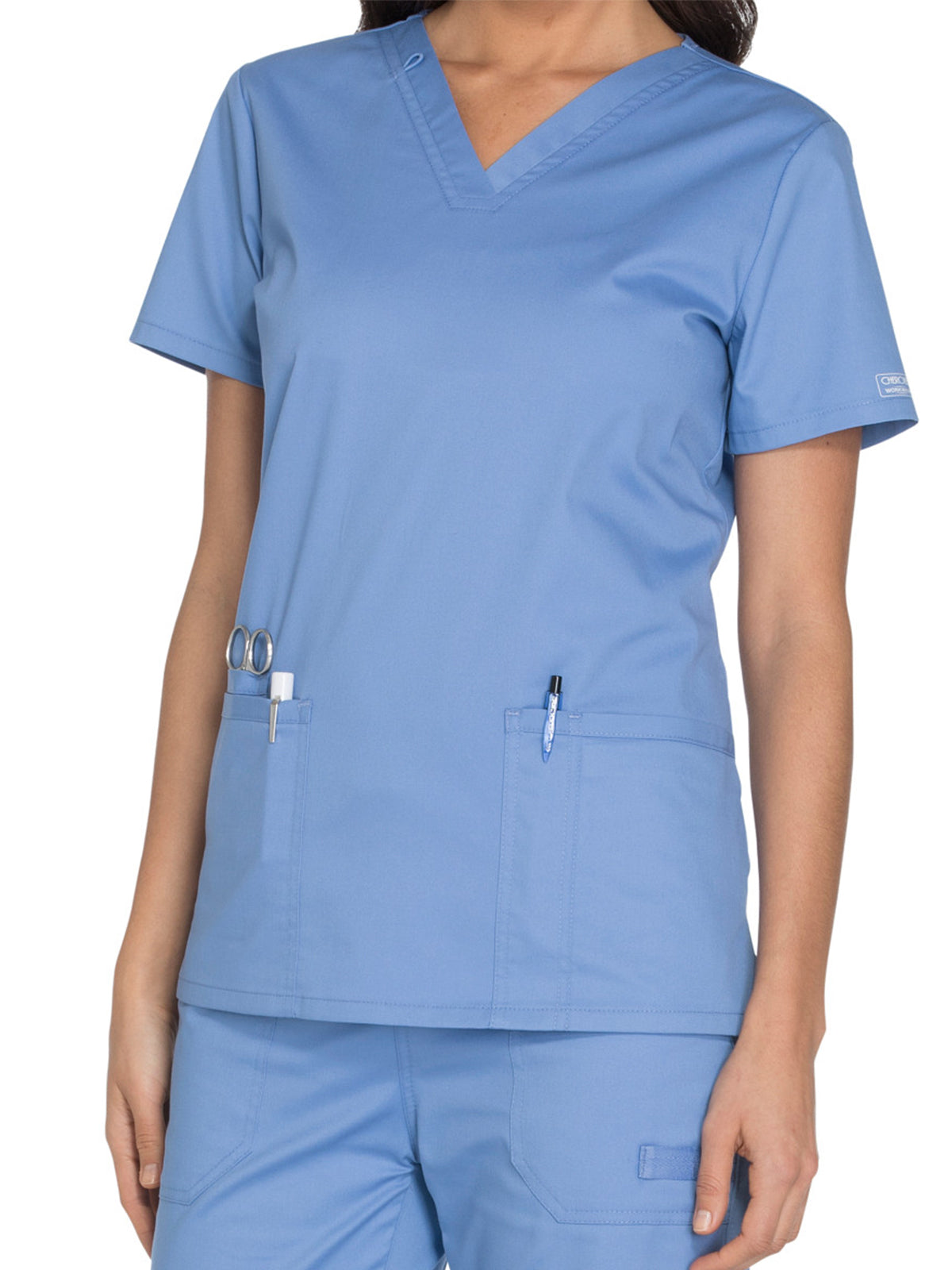 Women's 3-Pocket V-Neck Top - WW630 - Ciel