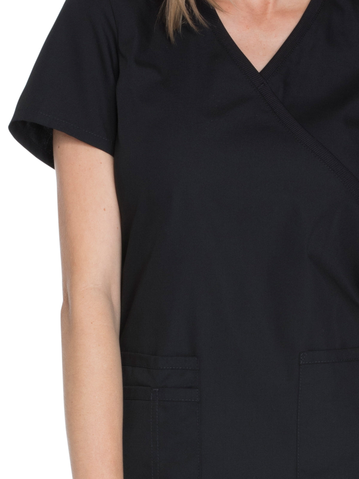 Women's 2-Pocket Mock Wrap Top - WW650 - Black
