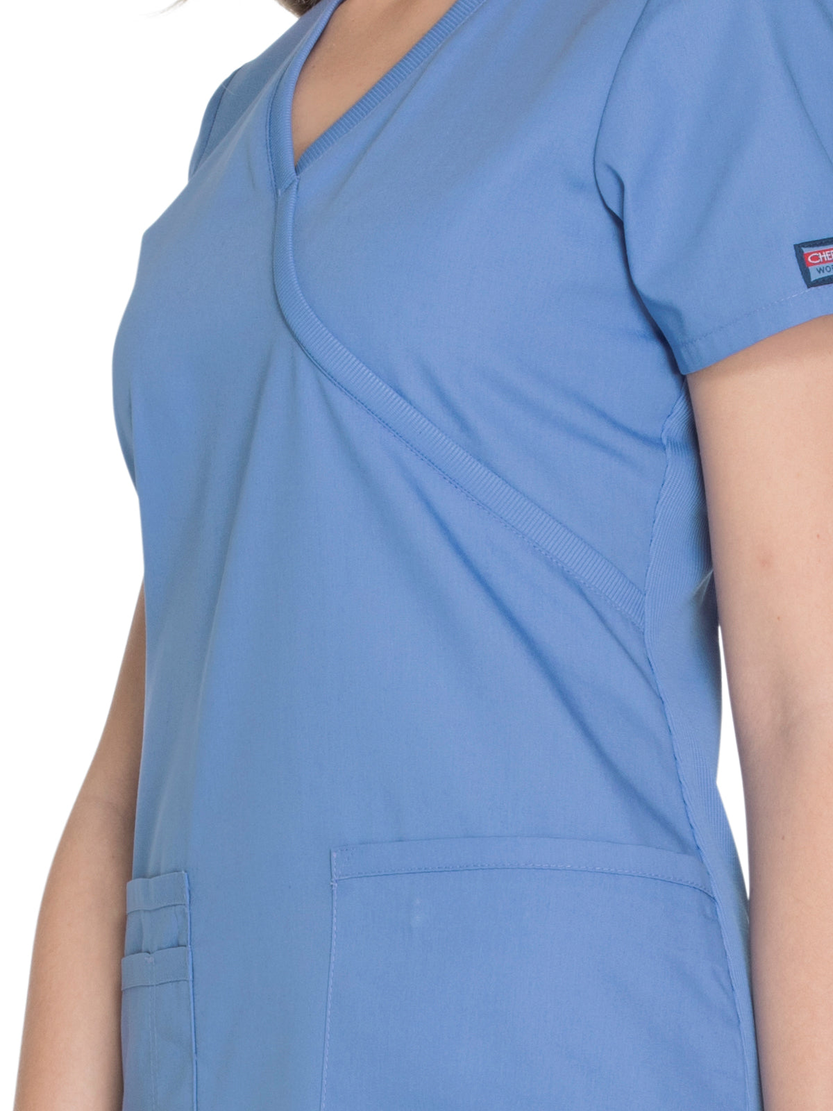 Women's 2-Pocket Mock Wrap Top - WW650 - Ciel
