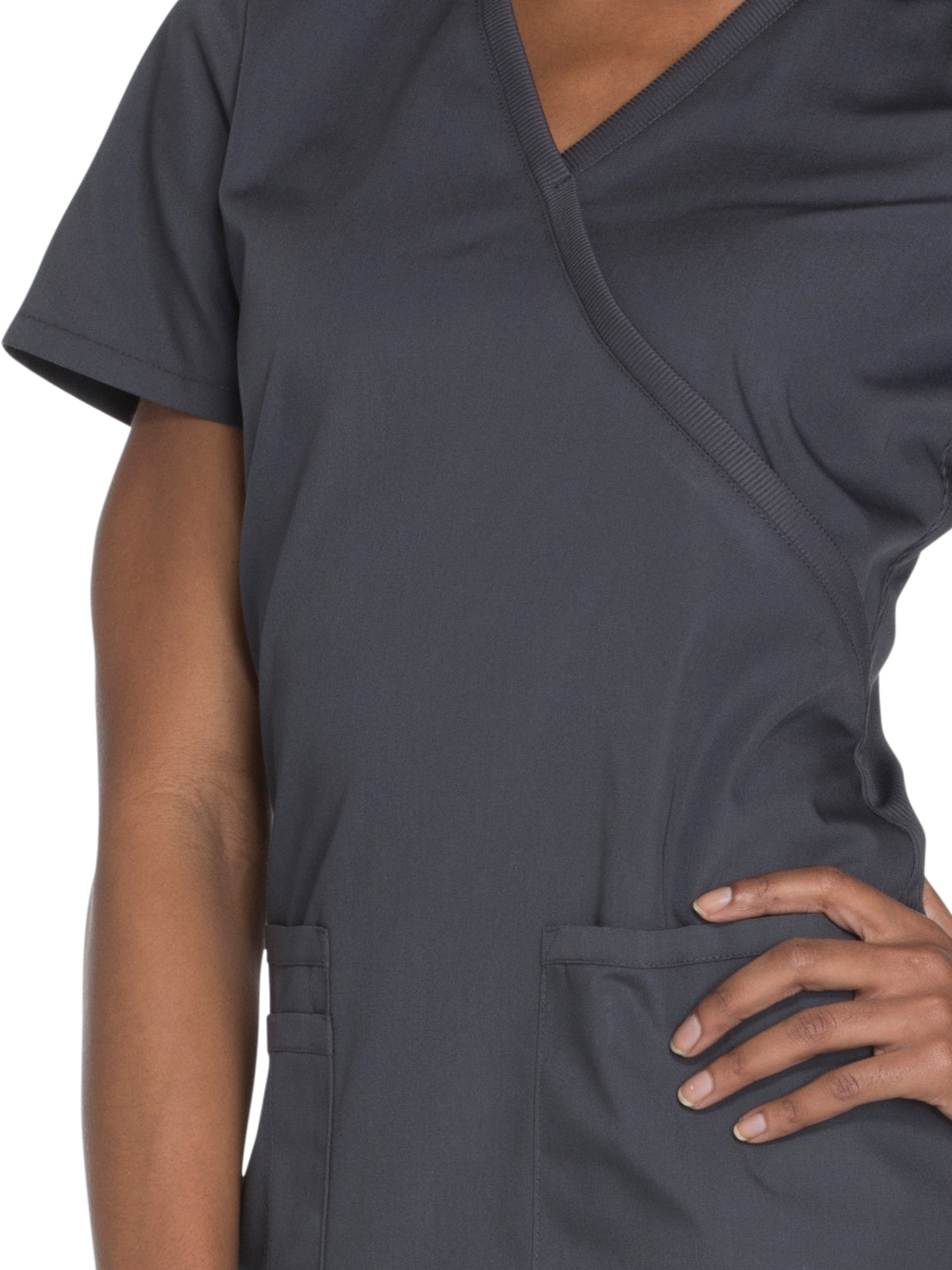 Women's 2-Pocket Mock Wrap Top - WW650 - Pewter