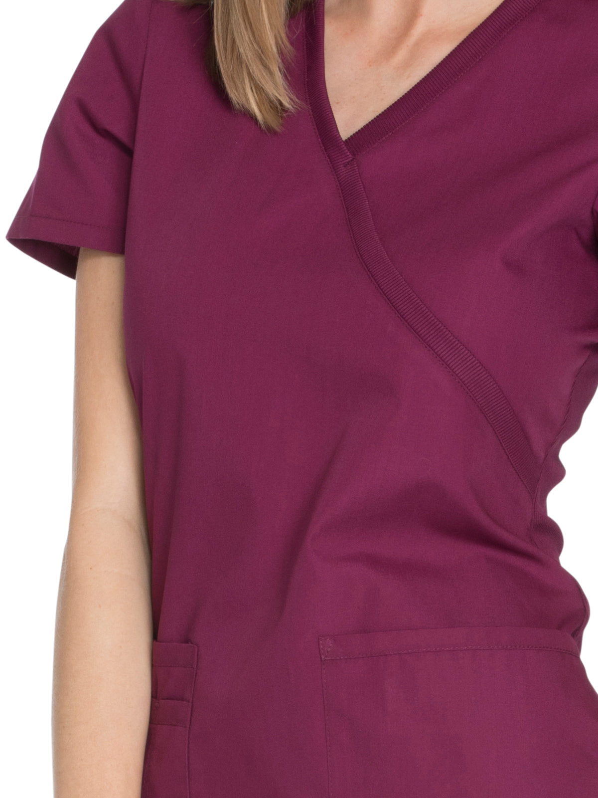 Women's 2-Pocket Mock Wrap Top - WW650 - Wine