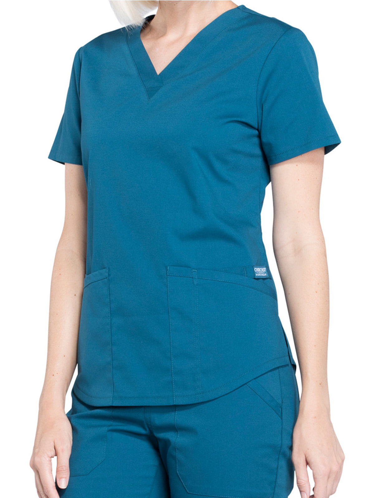Women's 3-Pocket V-Neck Top - WW665 - Caribbean Blue