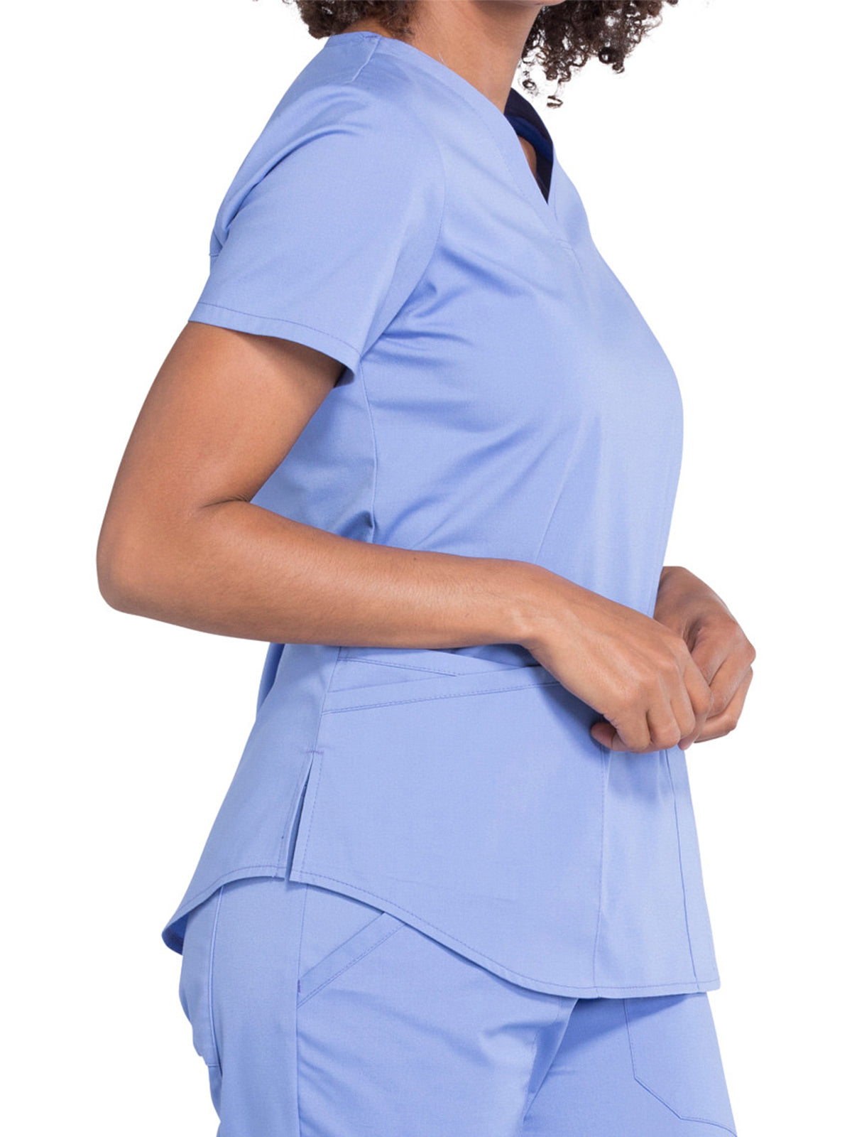 Women's 3-Pocket V-Neck Top - WW665 - Ciel Blue