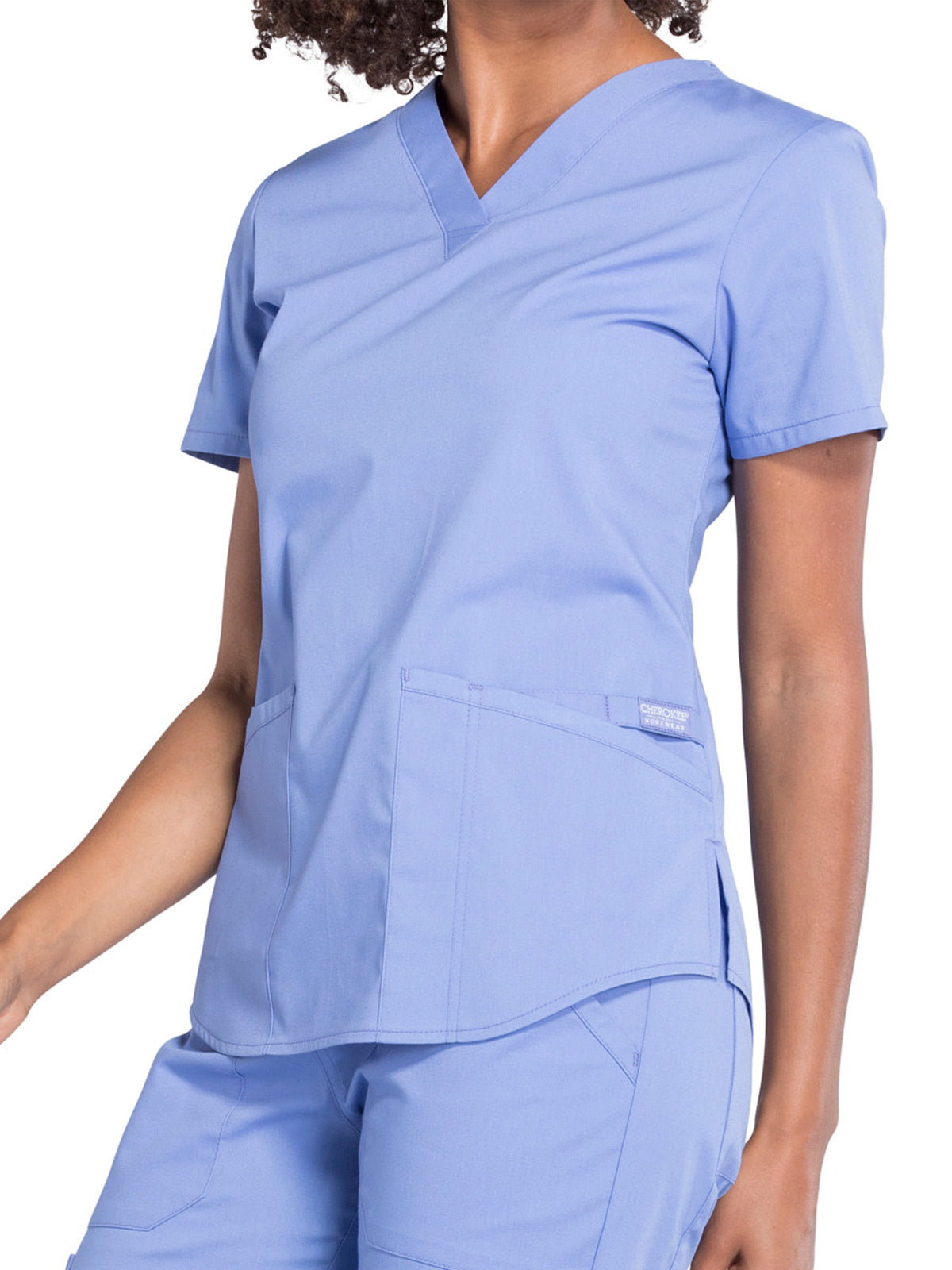 Women's 3-Pocket V-Neck Top - WW665 - Ciel Blue