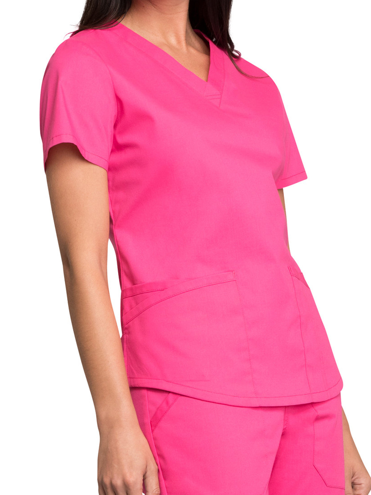 Women's 3-Pocket V-Neck Top - WW665 - Electric Pink