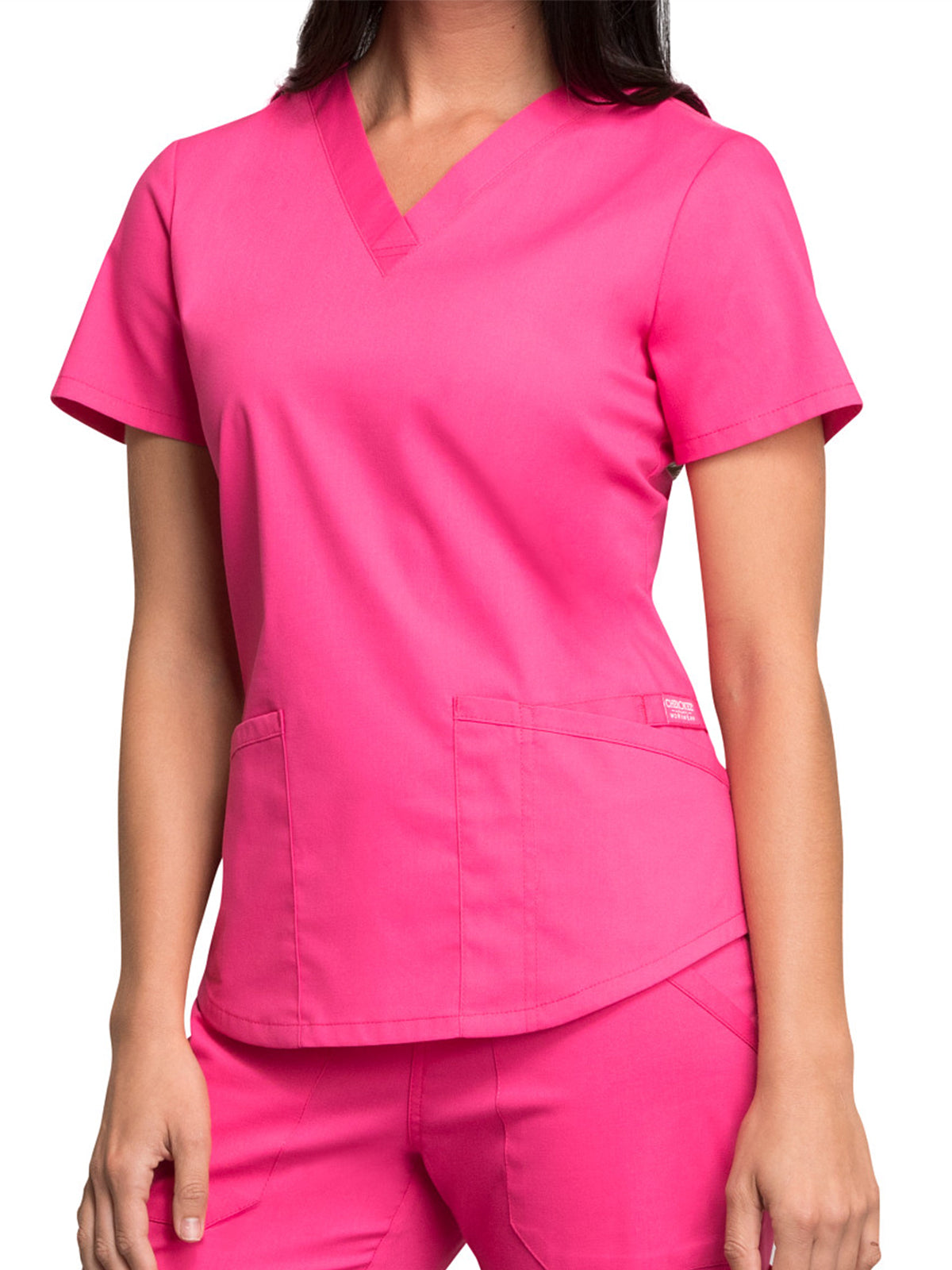 Women's 3-Pocket V-Neck Top - WW665 - Electric Pink