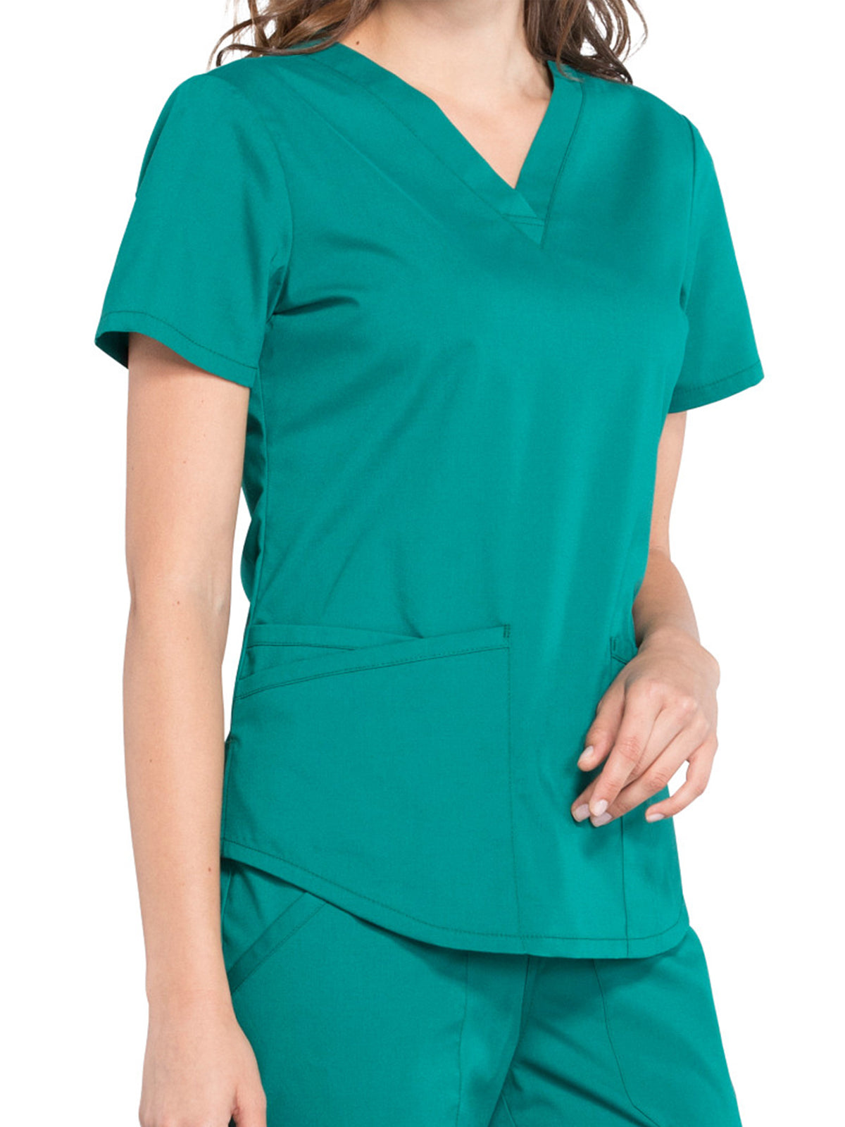 Women's 3-Pocket V-Neck Top - WW665 - Hunter Green