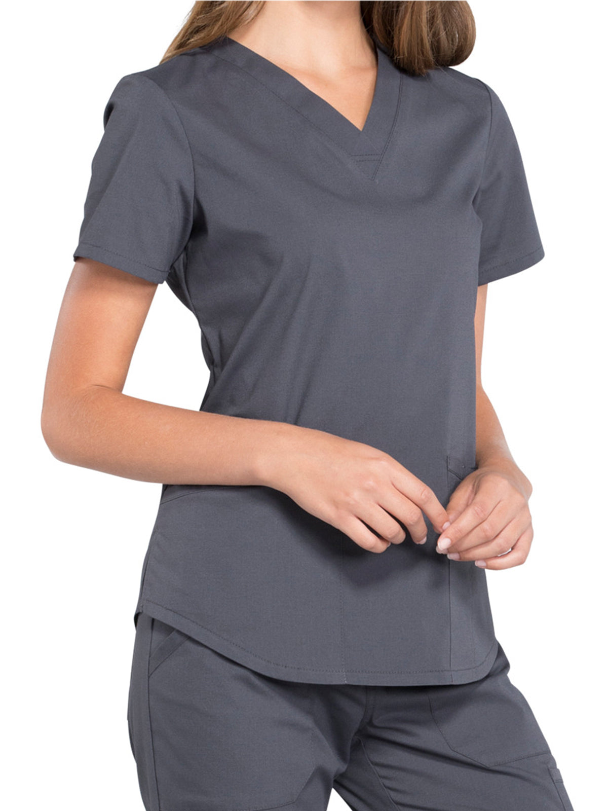 Women's 3-Pocket V-Neck Top - WW665 - Pewter
