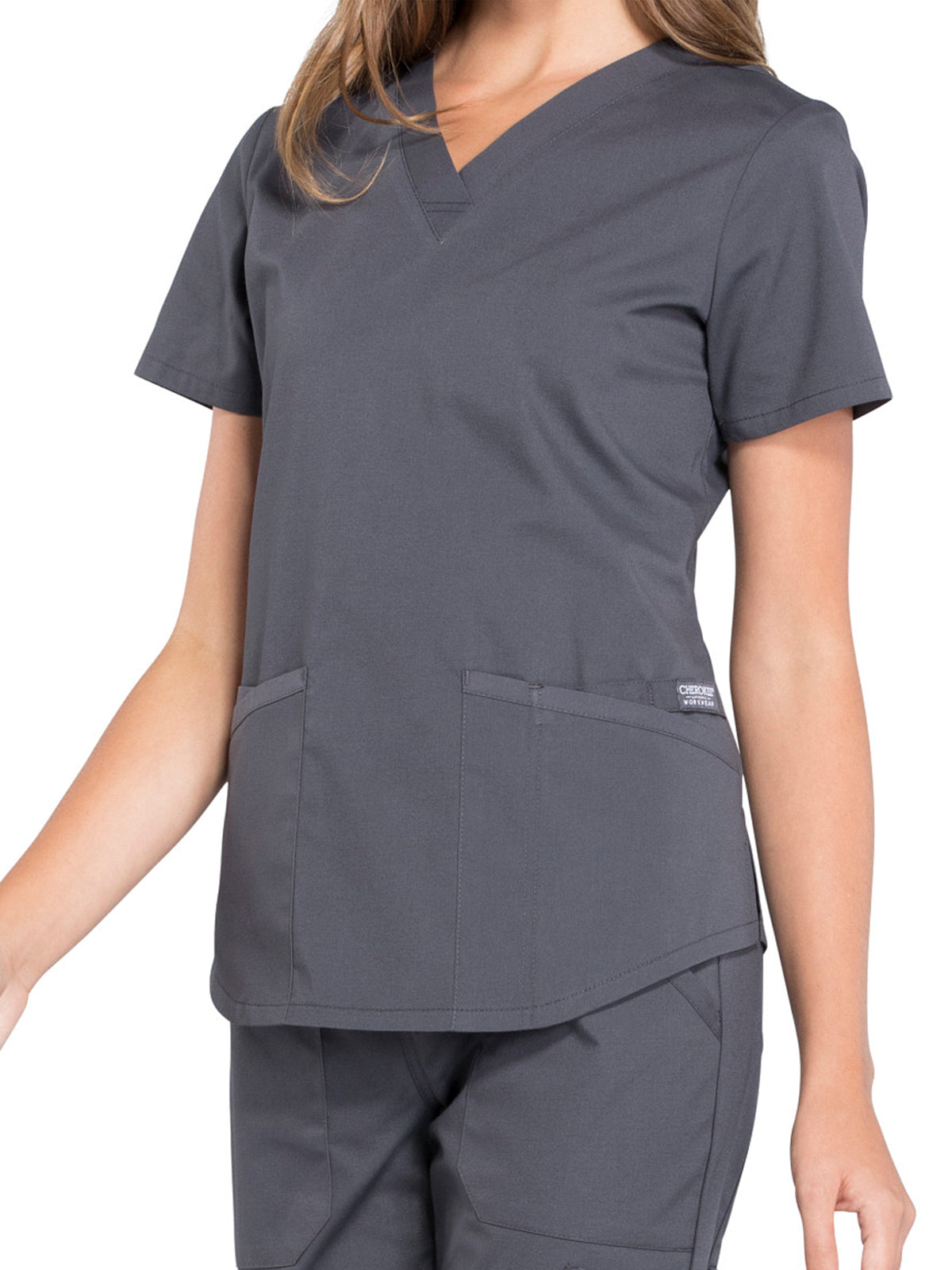 Women's 3-Pocket V-Neck Top - WW665 - Pewter
