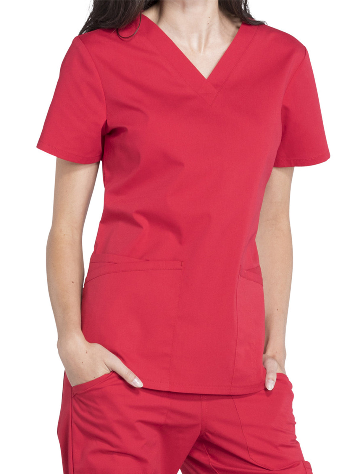 Women's 3-Pocket V-Neck Top - WW665 - Red