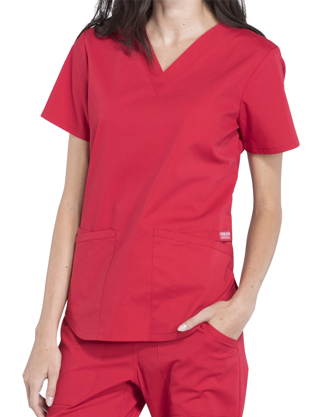 Women's 3-Pocket V-Neck Top - WW665 - Red