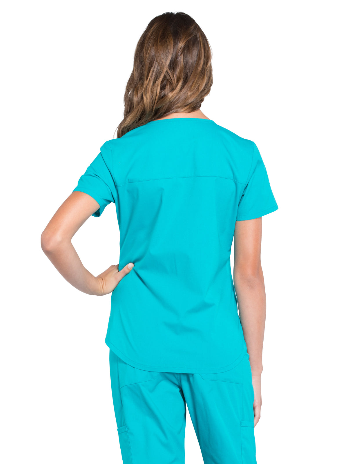 Women's 3-Pocket V-Neck Top - WW665 - Teal Blue