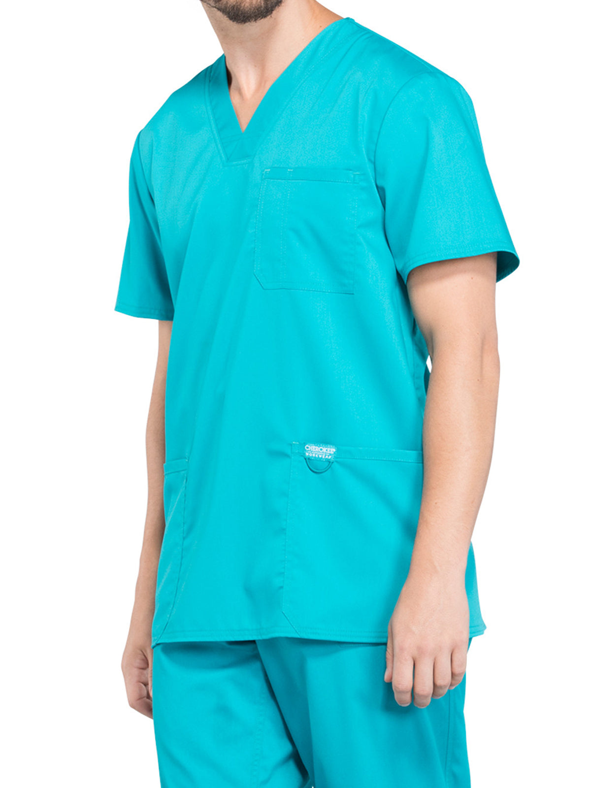 Men's 3-Pocket V-Neck Top - WW670 - Teal Blue