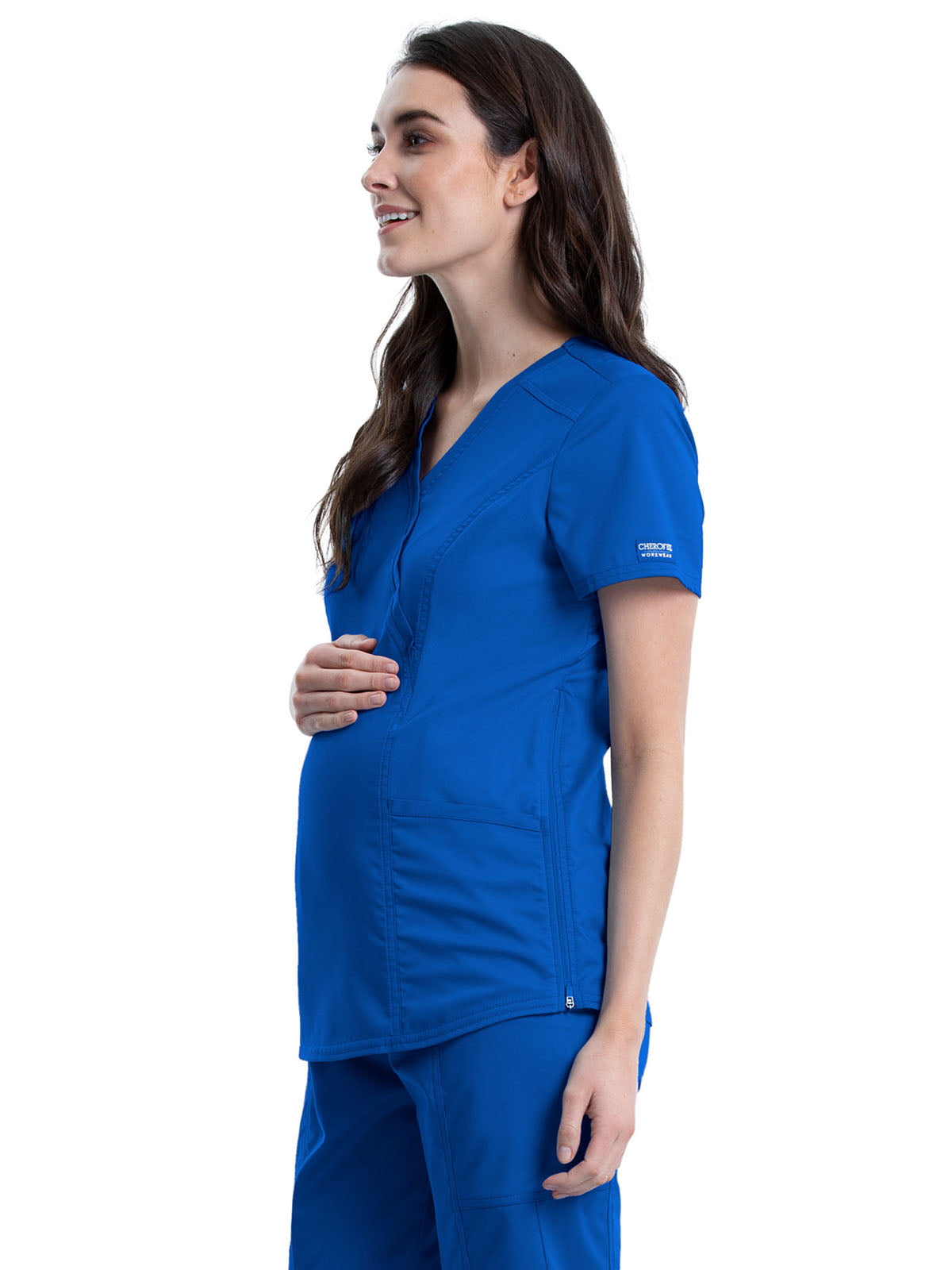 Women's 2-Pocket Maternity Mock Wrap Top - WW688 - Royal