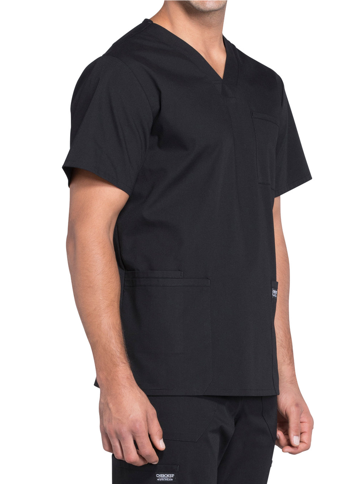 Men's 4-Pocket V-Neck Top - WW695 - Black