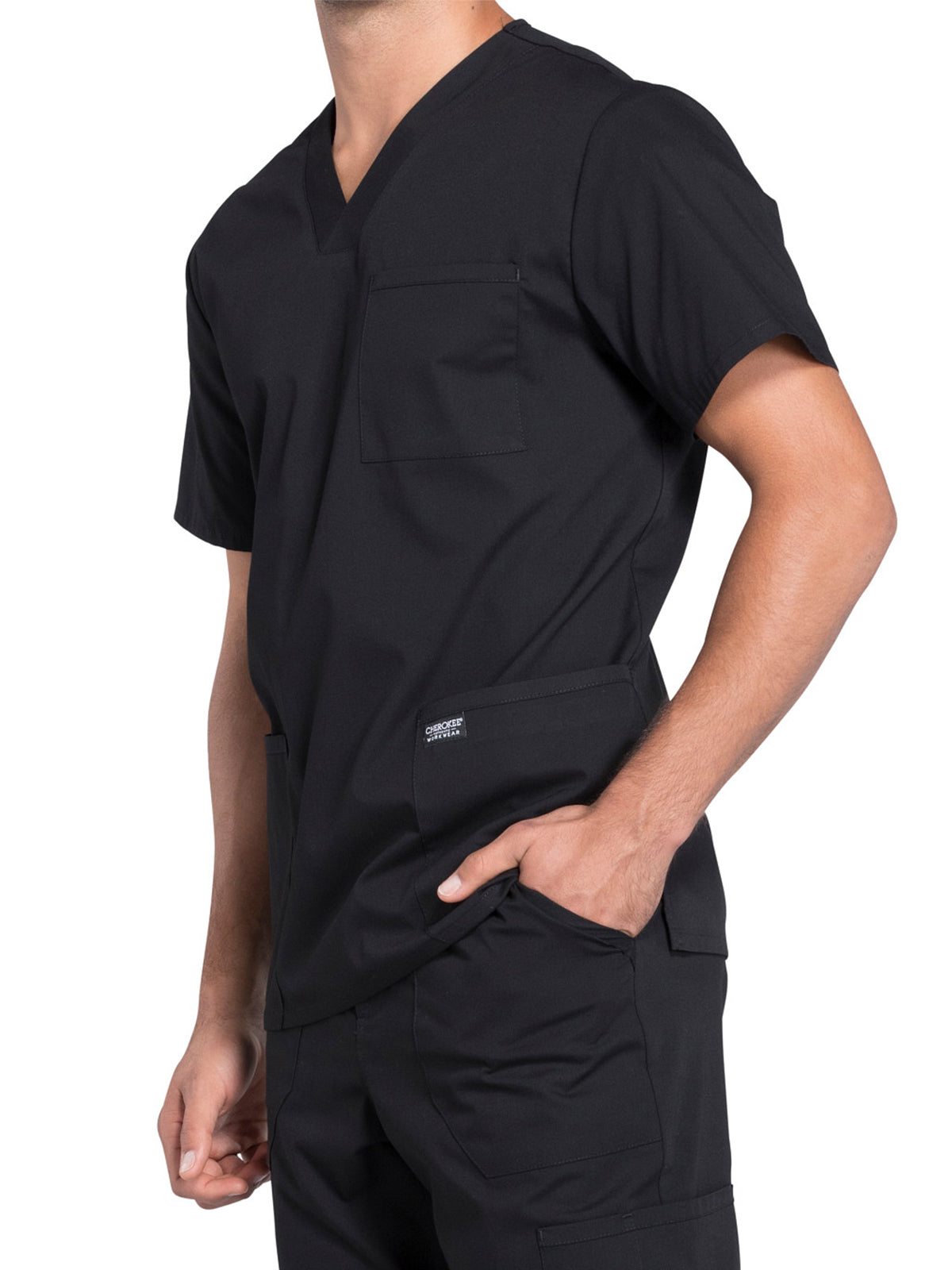 Men's 4-Pocket V-Neck Top - WW695 - Black