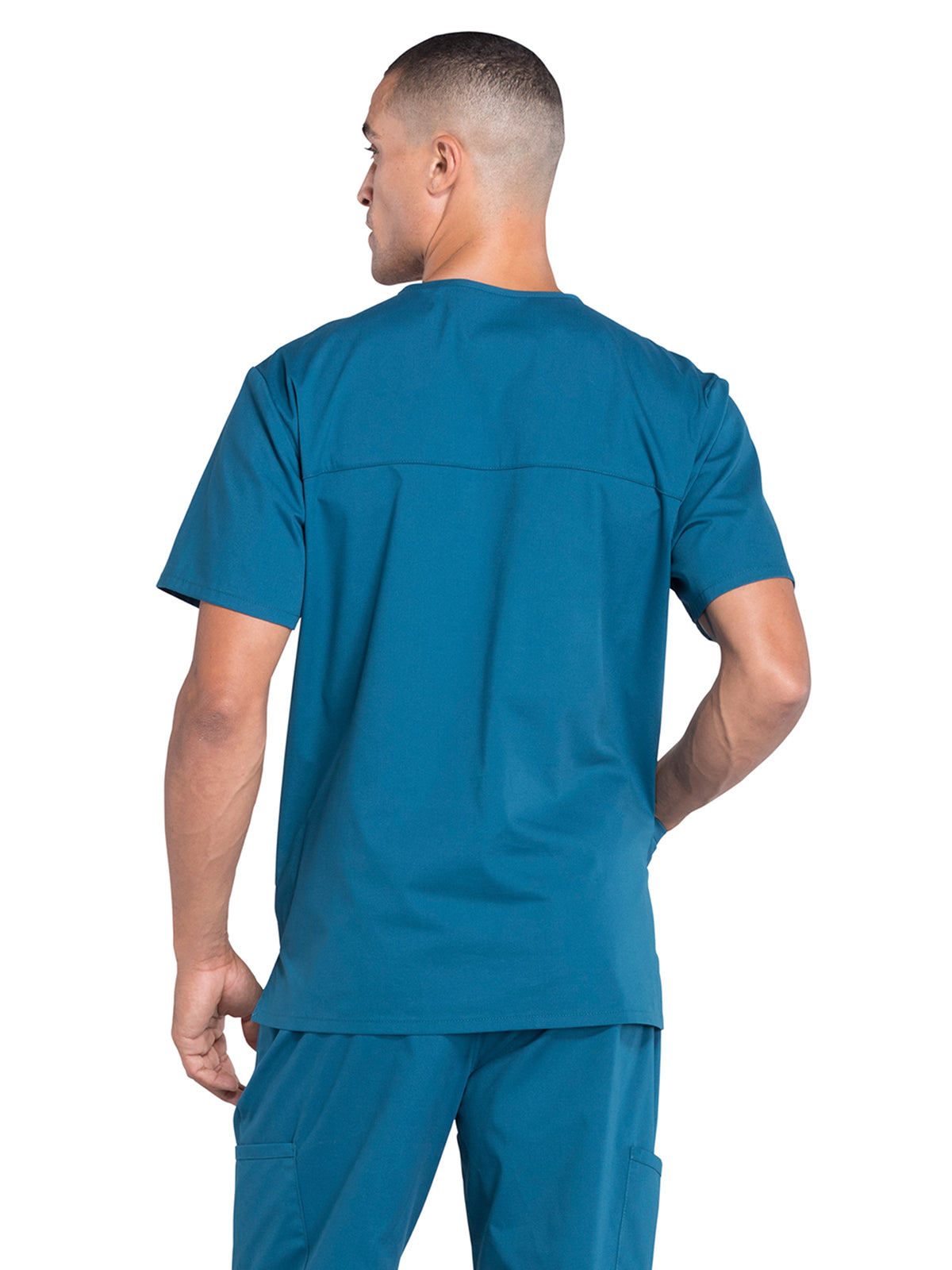Men's 4-Pocket V-Neck Top - WW695 - Caribbean Blue