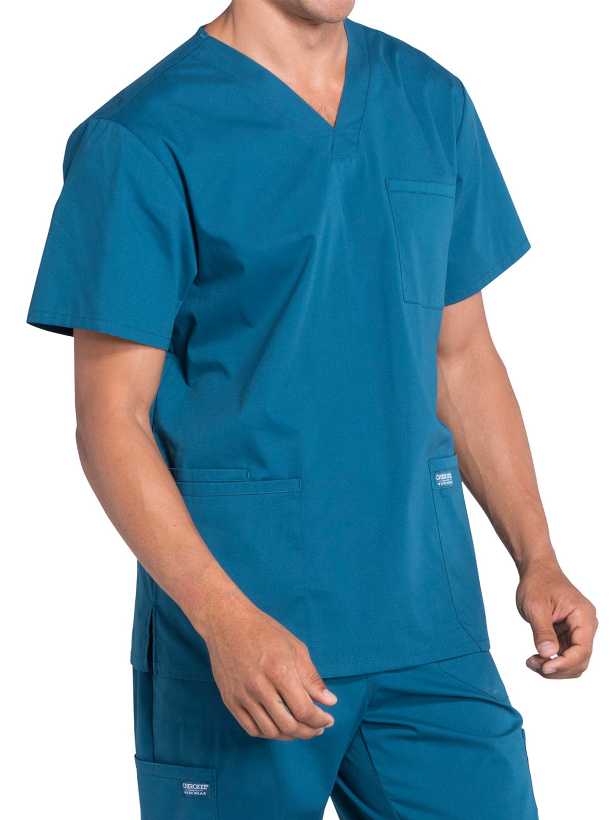 Men's 4-Pocket V-Neck Top - WW695 - Caribbean Blue