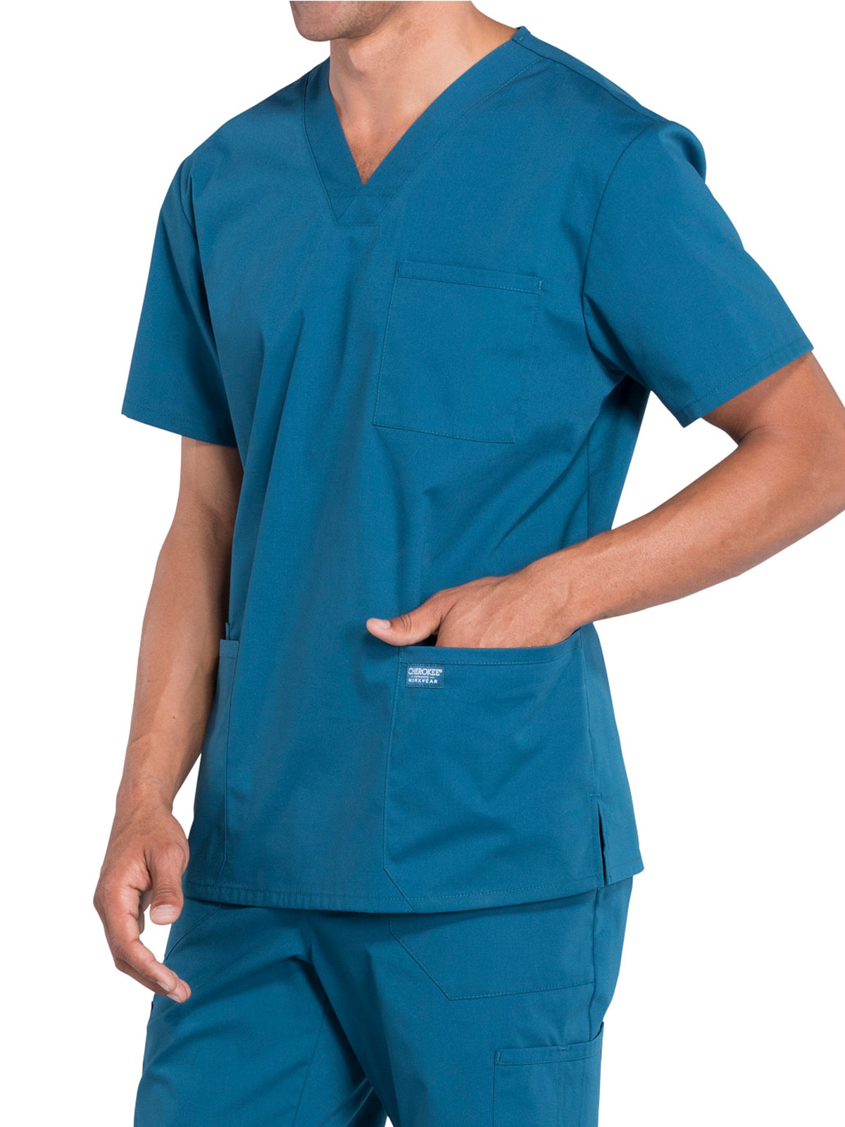 Men's 4-Pocket V-Neck Top - WW695 - Caribbean Blue