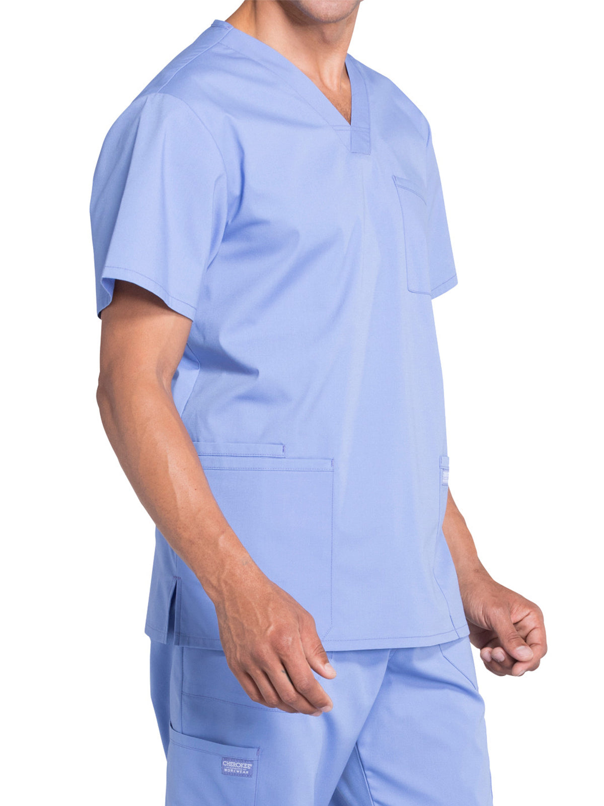 Men's 4-Pocket V-Neck Top - WW695 - Ciel Blue