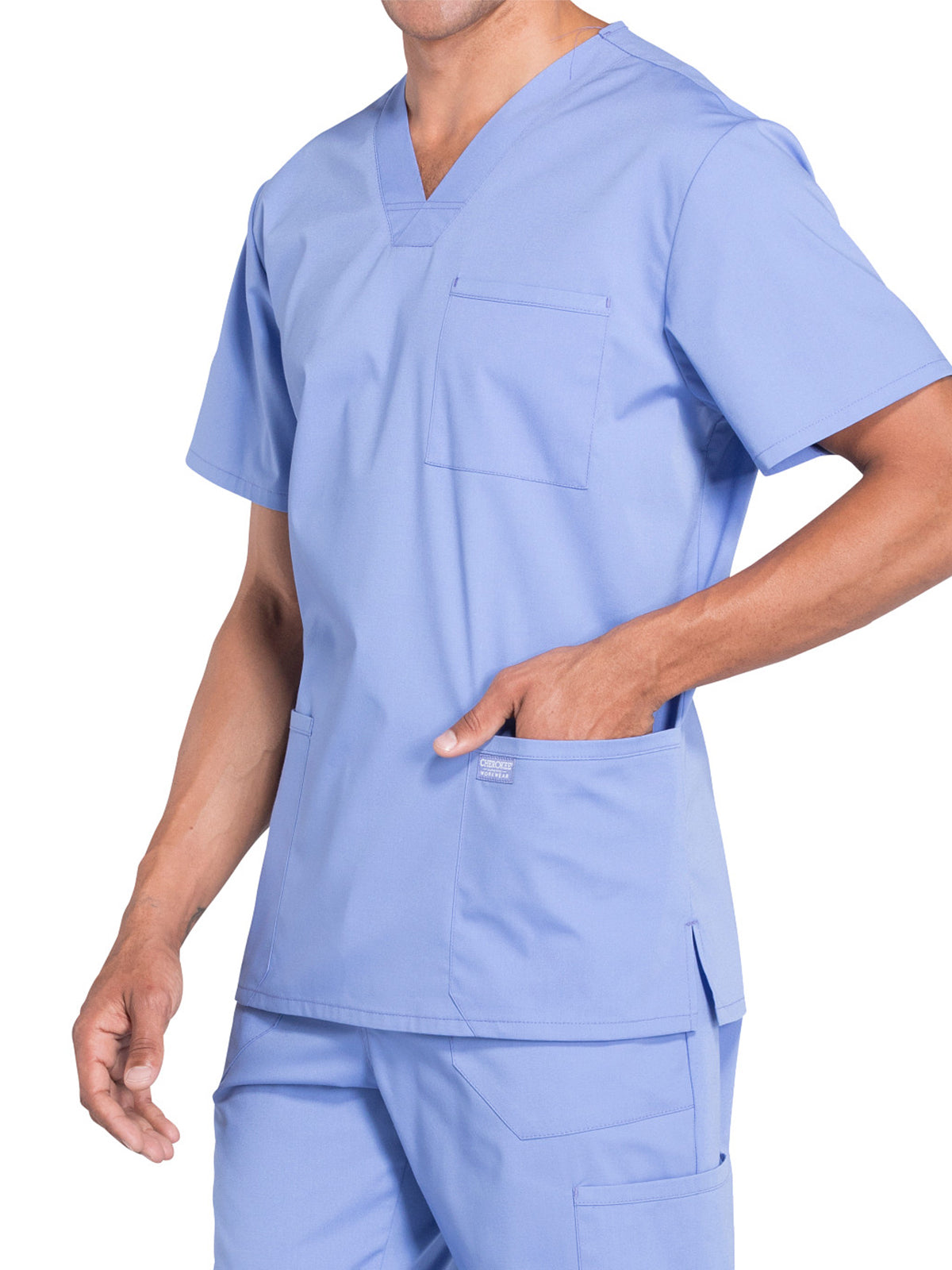 Men's 4-Pocket V-Neck Top - WW695 - Ciel Blue