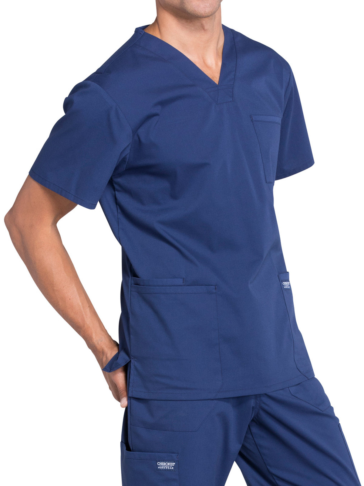 Men's 4-Pocket V-Neck Top - WW695 - Navy