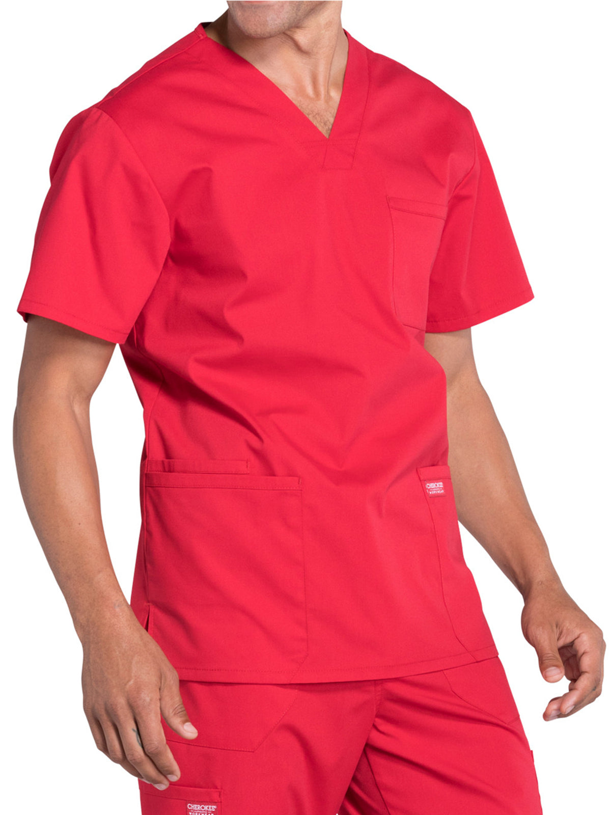Men's 4-Pocket V-Neck Top - WW695 - Red
