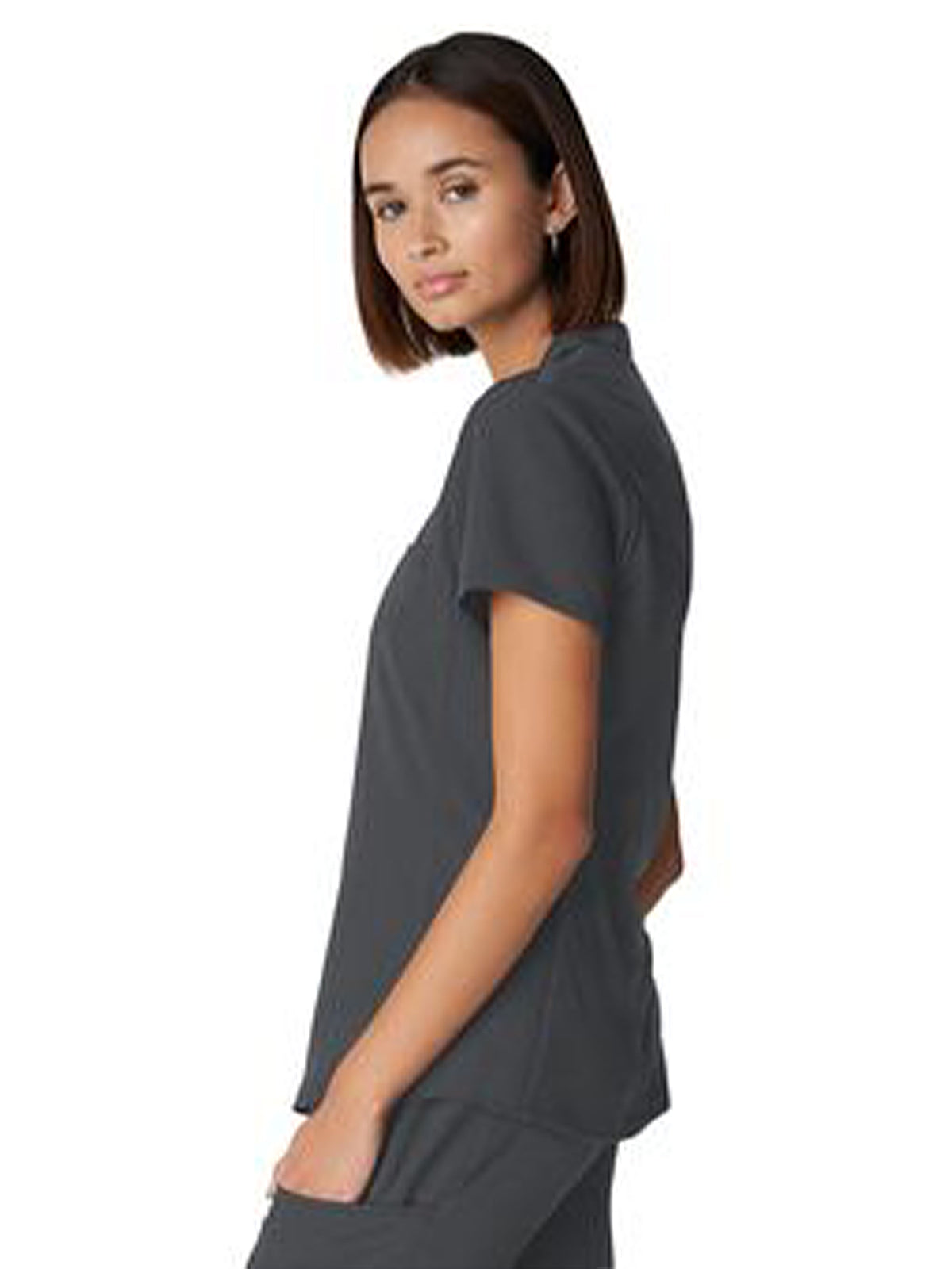 Women's 2-Pocket Wrinkle Resistant V-Neck Top - WT110 - Dark Pewter