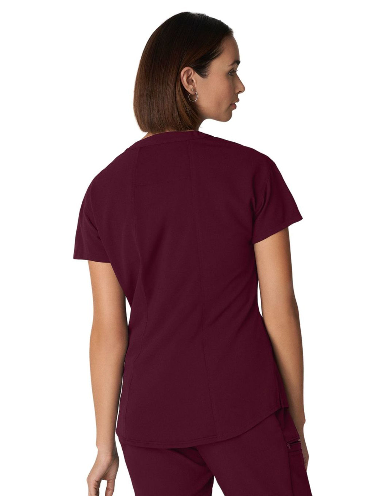 Women's 1-Pocket Tuckable V-Neck Top - WT114 - Wine (Burgundy)