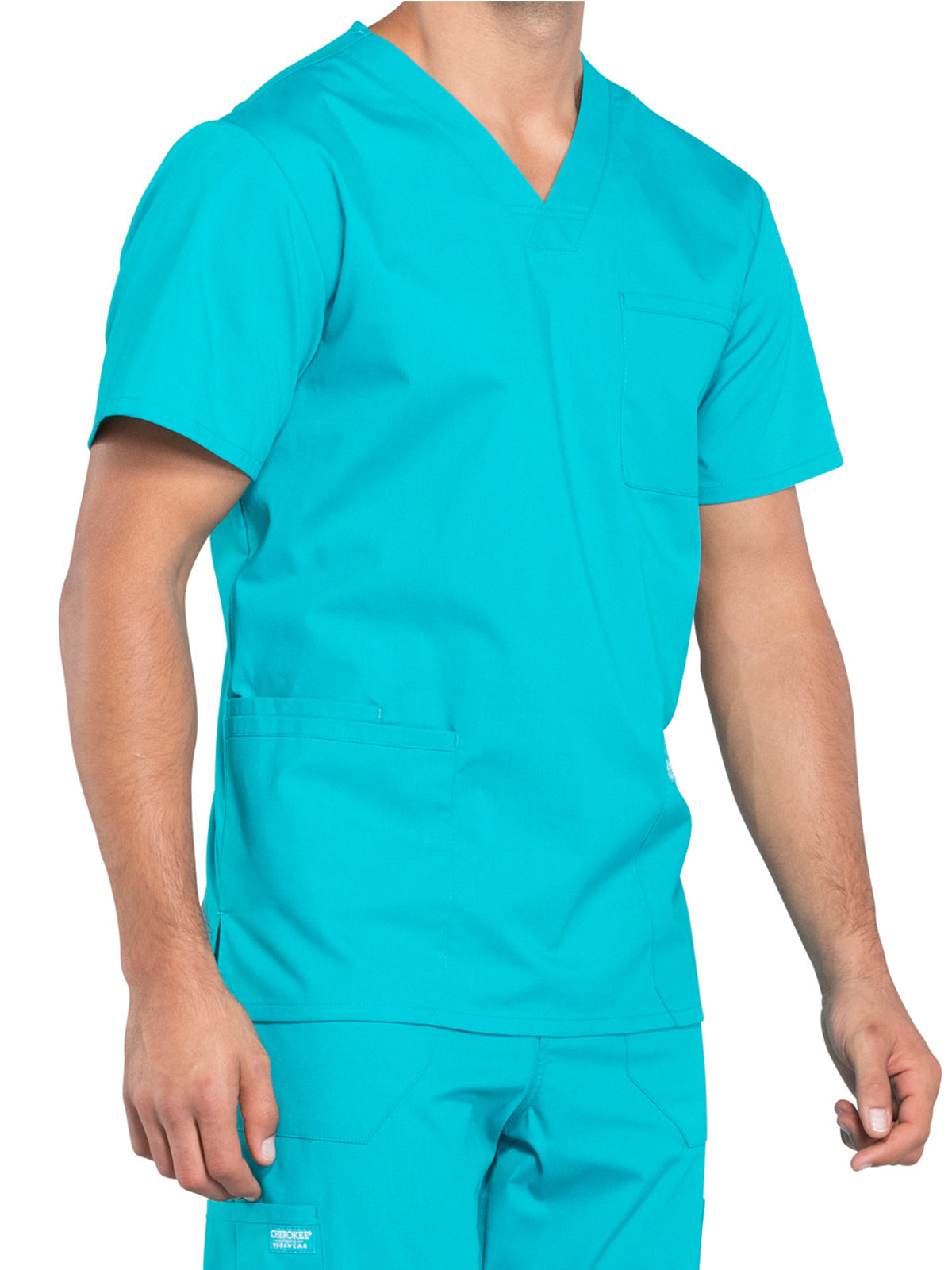 Men's 4-Pocket V-Neck Top - WW695 - Teal Blue