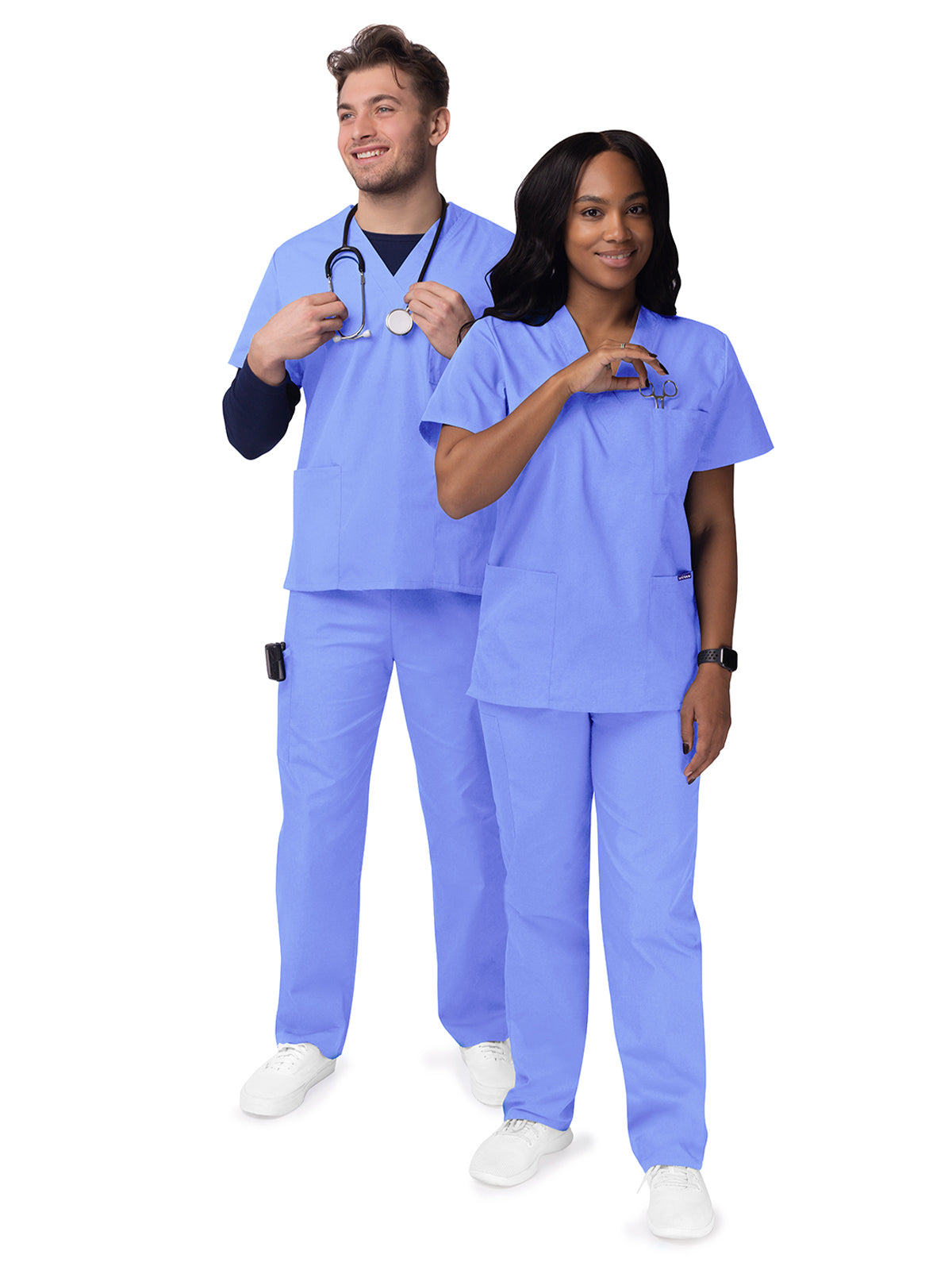 Unisex V-Neck Top Drawstring Pant Scrub Set