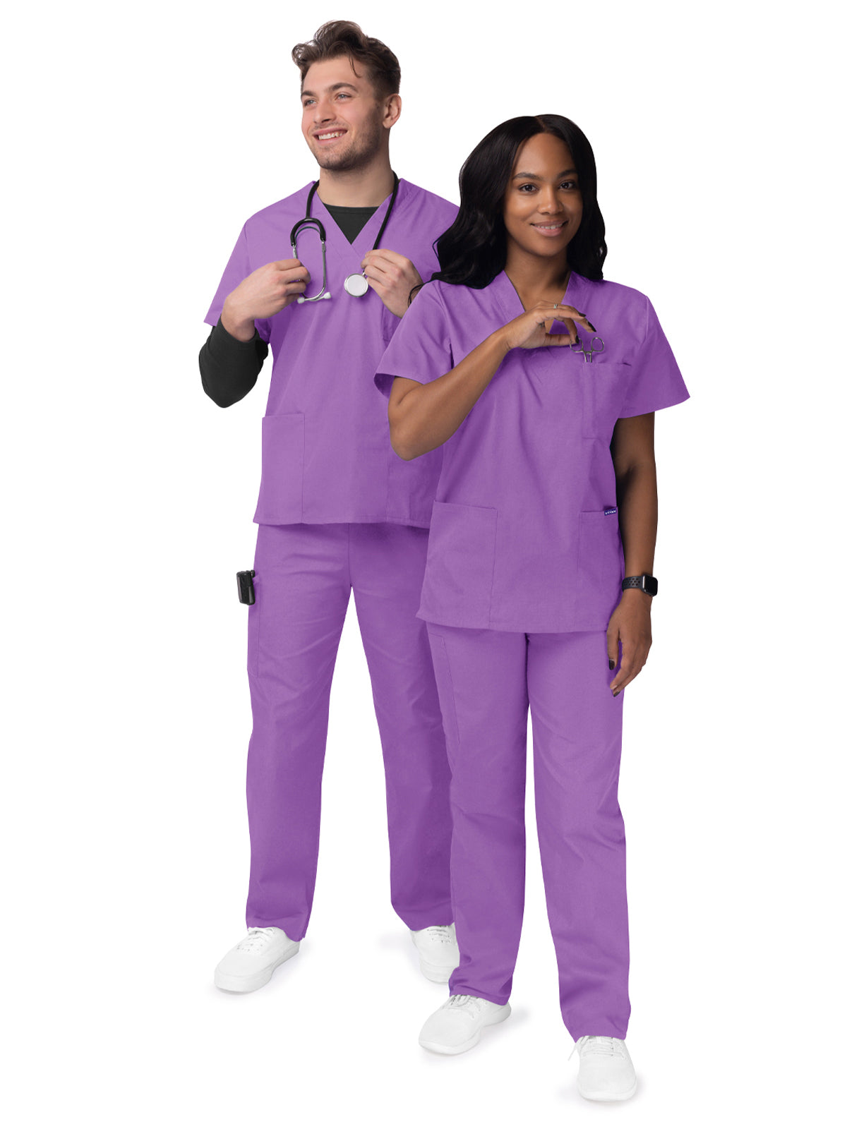 Unisex V-Neck Top Drawstring Pant Scrub Set