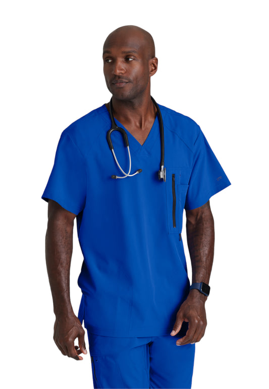 Men's V-Neck Zip Pockets Amplify Scrub Top