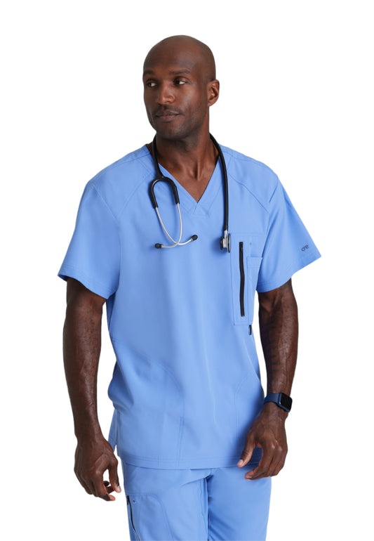 Men's V-Neck Zip Pockets Amplify Scrub Top