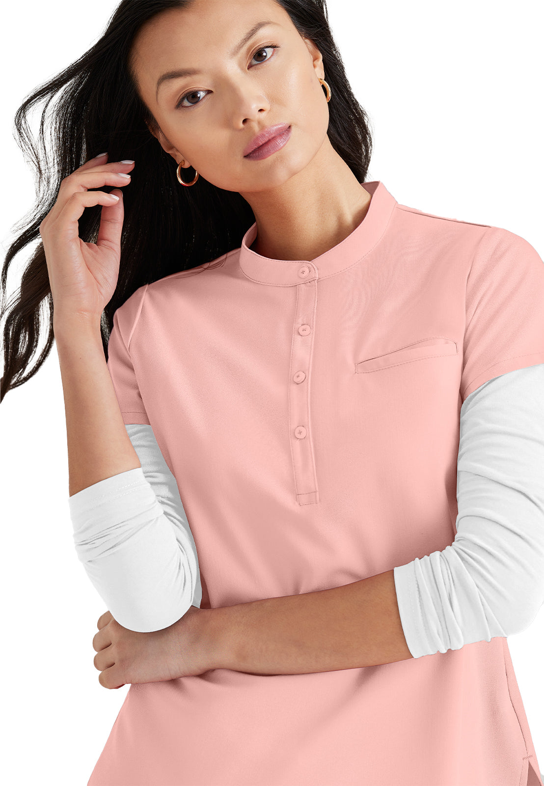 Women's Henley Style Scrub Top