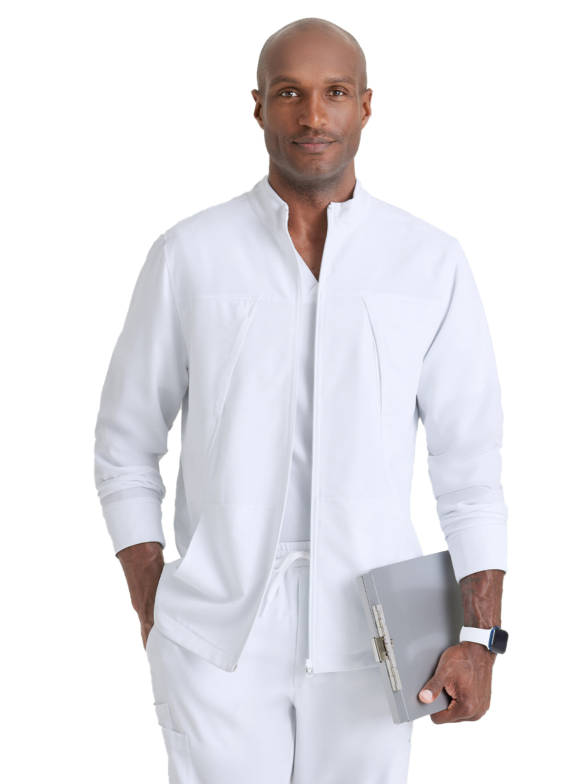 Men's Rib Trimmed Mock Neck Scrub Jacket