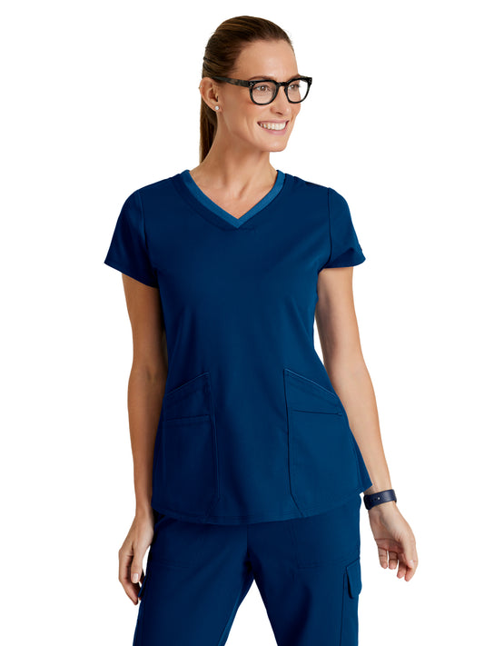 Women's Meredith 4-Pocket Two-Tone V-Neck Scrub Top