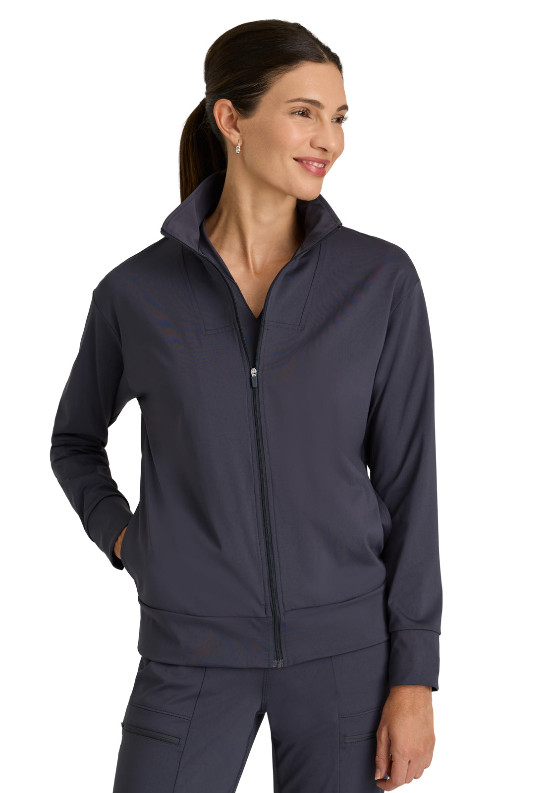 Four Pocket Zip Front Collar Ease Warm-Up Scrub Jacket