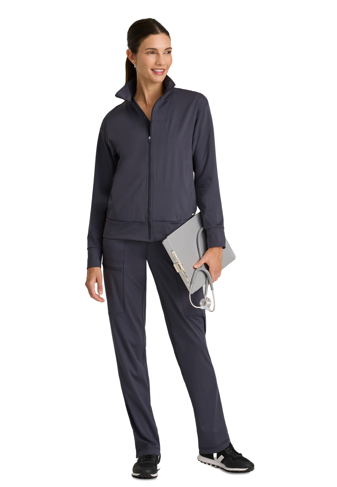 Four Pocket Zip Front Collar Ease Warm-Up Scrub Jacket