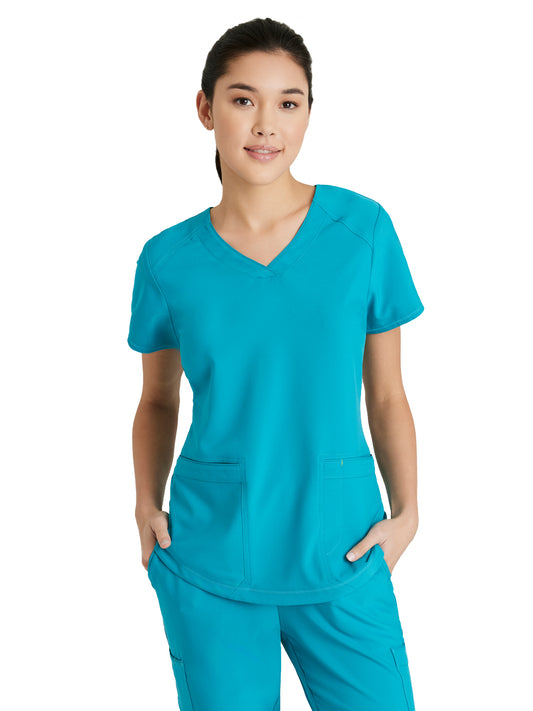 Women's Two-Pocket Piped V-Neck Rhythm Top