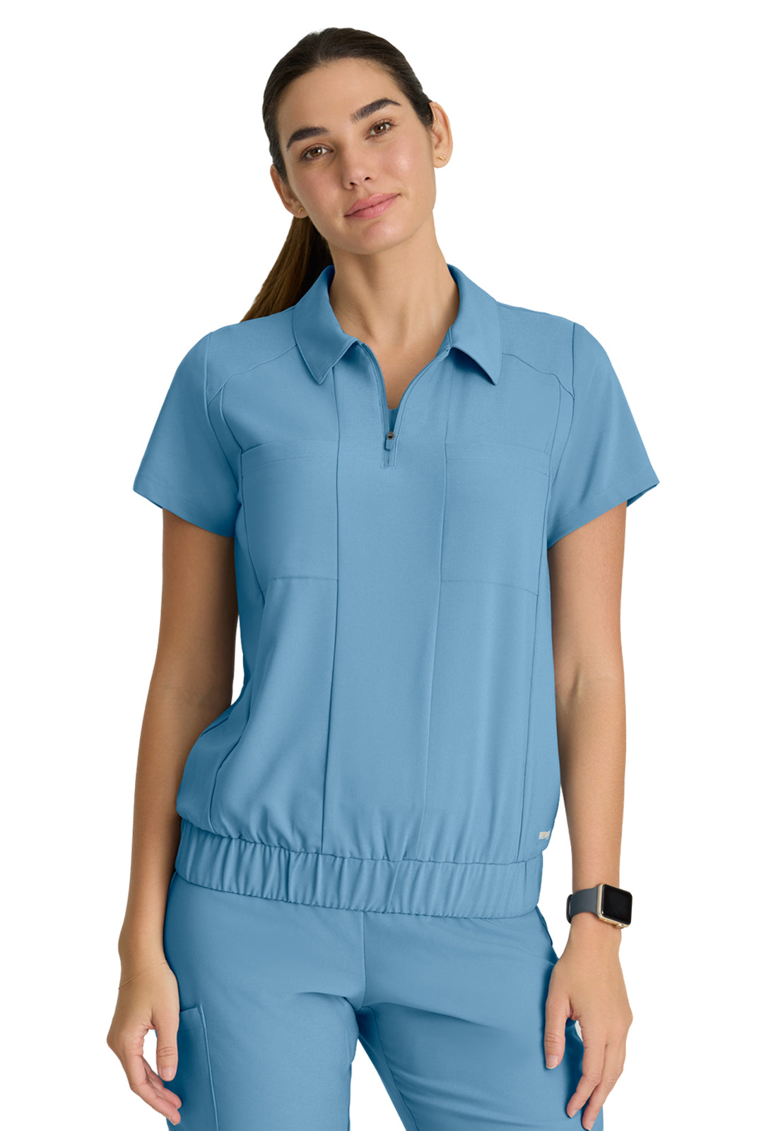 Women's 2 Pocket Zip Neck Banded Waist Perseverance Top