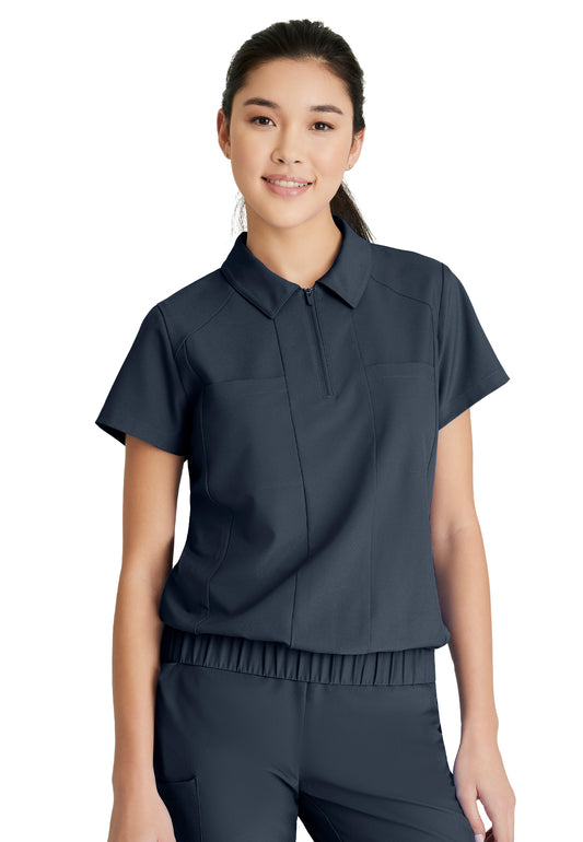 Women's 2 Pocket Zip Neck Banded Waist Perseverance Scrub Top