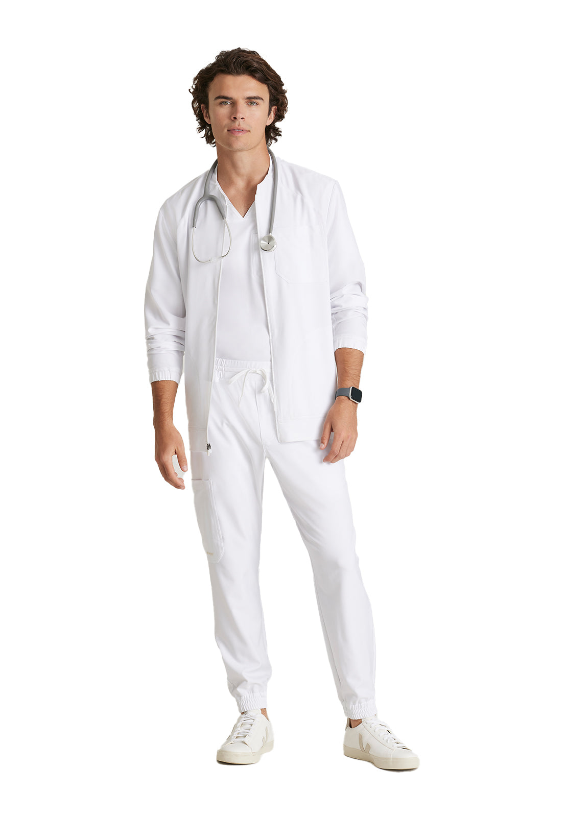 Men's Three-Pocket Banded Collar Cycle Scrub Jacket