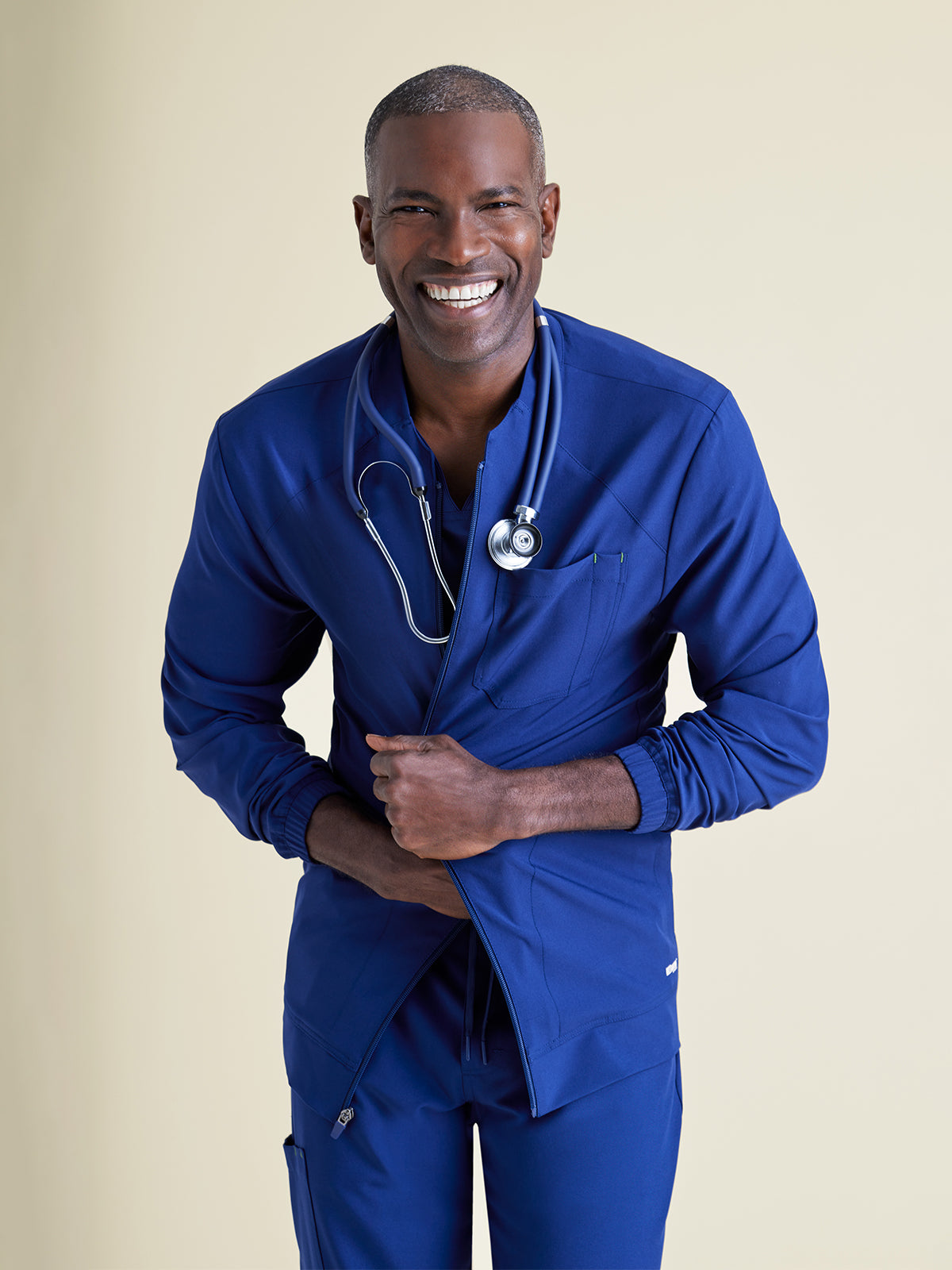 Men's Three-Pocket Banded Collar Cycle Scrub Jacket