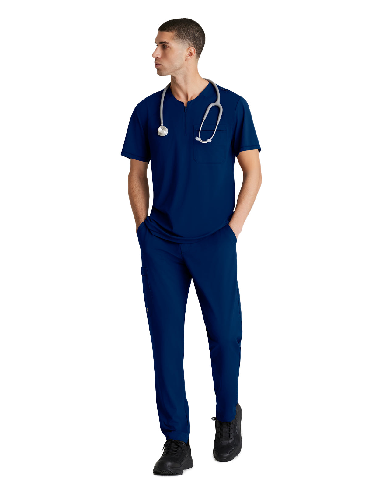 Men's Single Pocket Curved Neck Flex Scrub Top