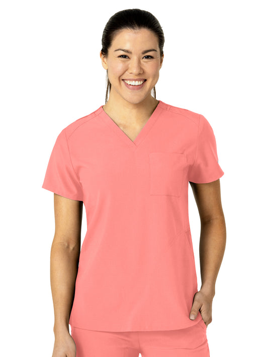 Women's Three-Pocket Flex-N-Reach V-Neck Top - 6045 - Paradise Pink