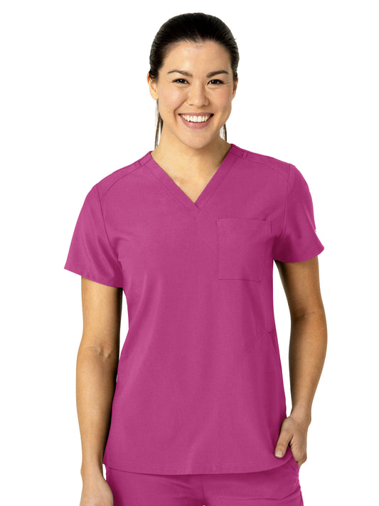 Women's Three-Pocket Flex-N-Reach V-Neck Top - 6045 - Raspberry