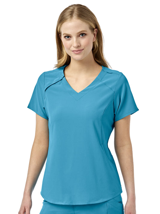 Women's Four-Pocket Hidden Zip V-Neck Top