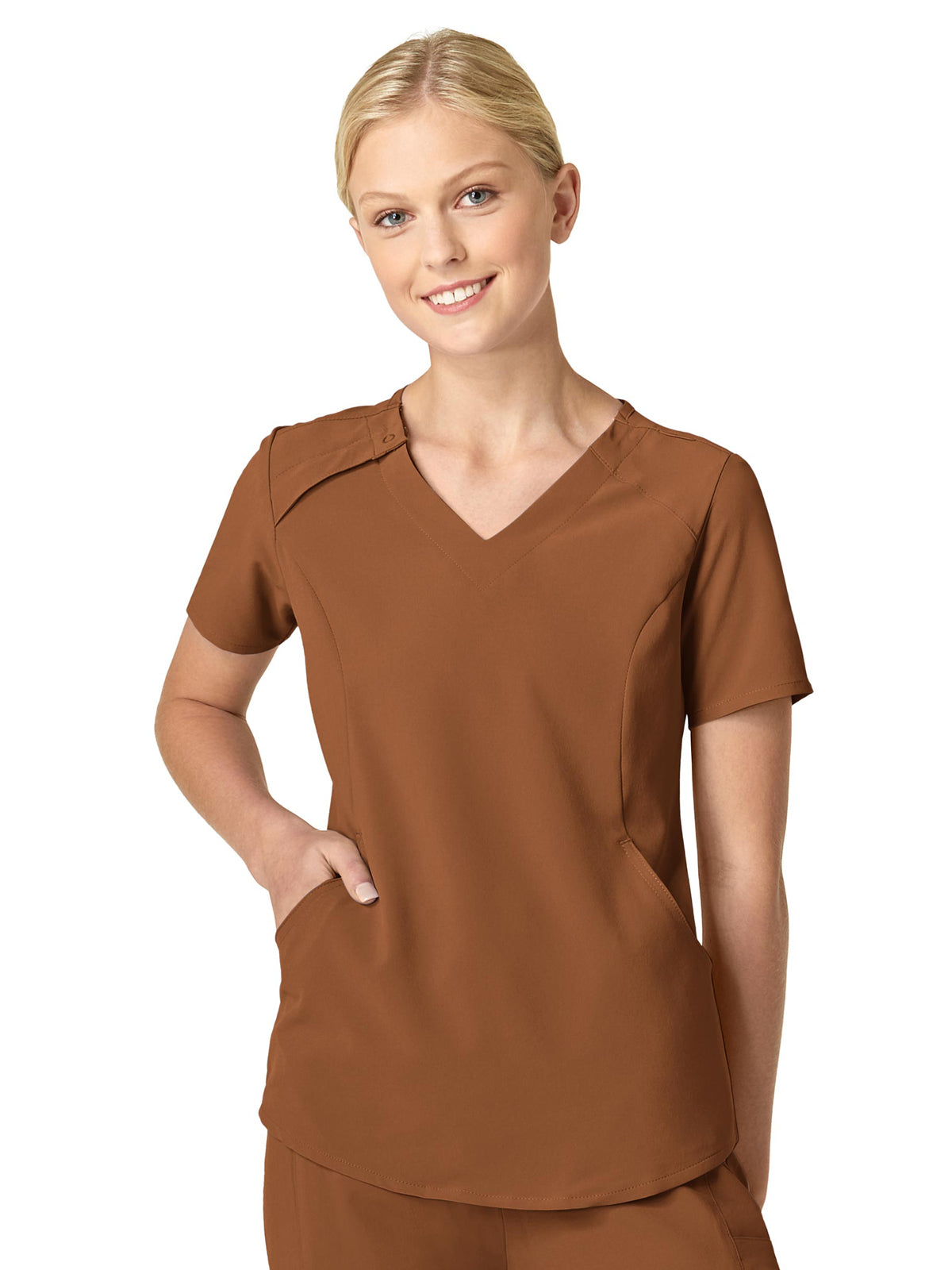 Women's Four-Pocket Hidden Zip V-Neck Top