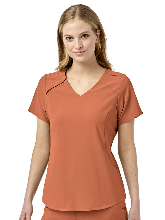 Women's Four-Pocket Hidden Zip V-Neck Top